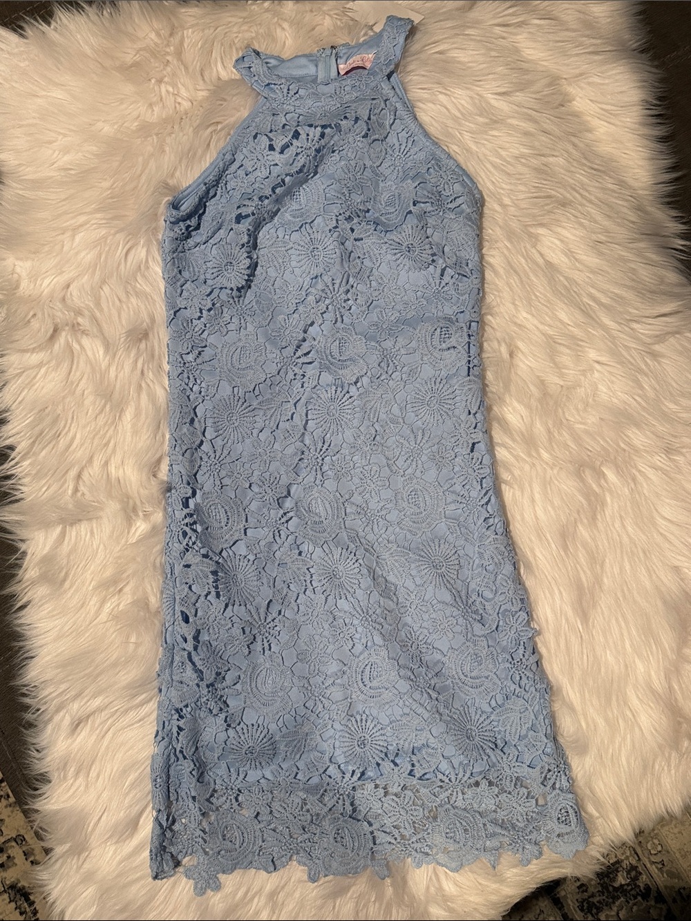 Bluebelle Powder Blue Lace Halter Midi Dress